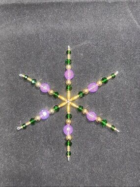 Beaded Star Snowflake Ornament in Purple, Green & Gold